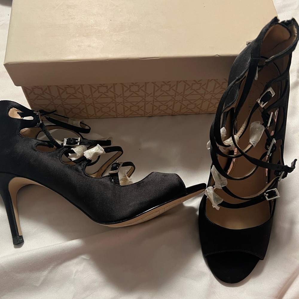 Bradley Mischka Black Lace-Up Stiletto Heels with Cut-Out Design